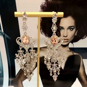 Vintage Baroque Crystal Heart Shaped Earrings Silver Chandelier Earrings